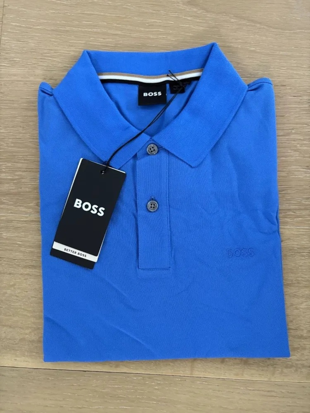 NWT Boss Men's Bright Blue Polo with Subtle Logo L